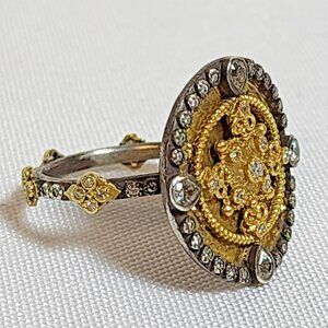 Armenta Old World 18K Gold & Silver Diamond Sapphire Ring 02742 Sz 7 – Excellent